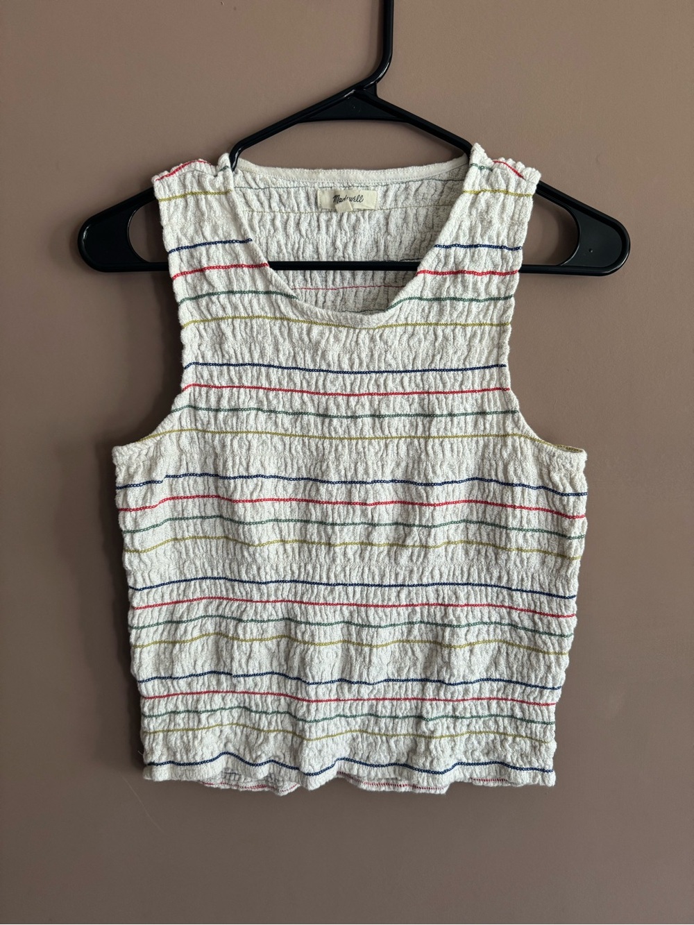 Madewell White Textured Tank with Multicolor Stripes